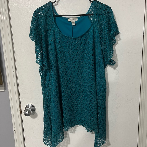 dressbarn Tops - Teal Lace Overlay Dress